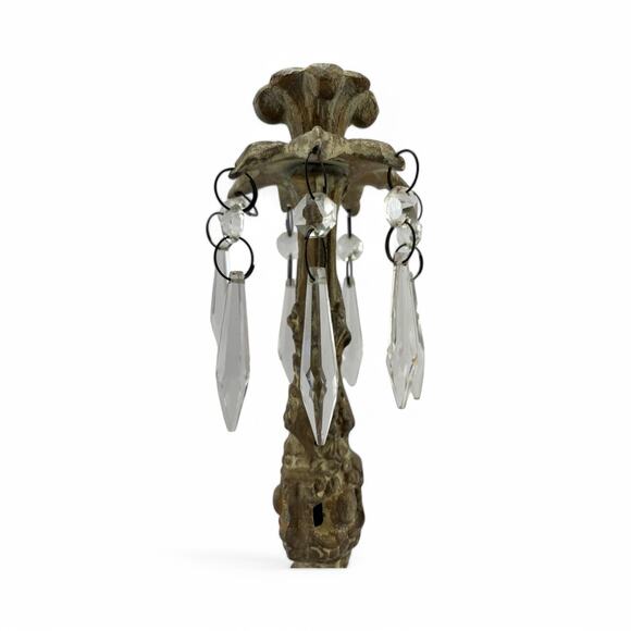 Antique French Gilt Brass & Crystal Prism Candle Holder – Rococo Style - Picture 10 of 16